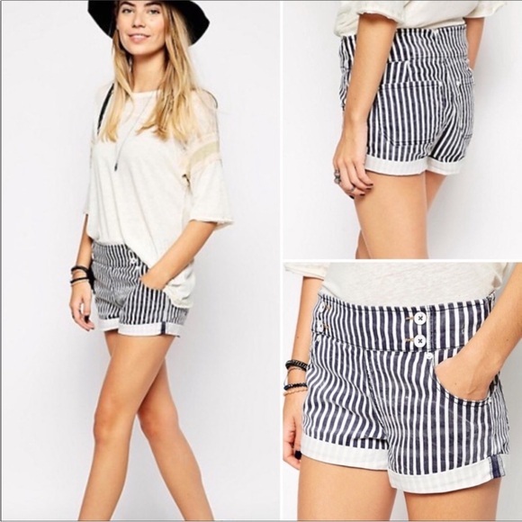 Free People Mariner Striped Roll Up Jean Short - Picture 1 of 10